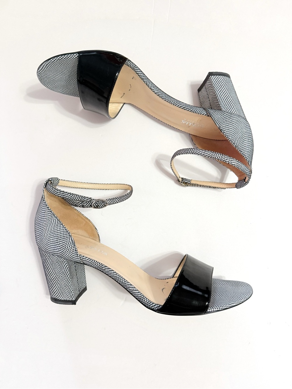 AQUATALIA black white print patent leather open toe chunky heel sandals - Picture 5 of 11